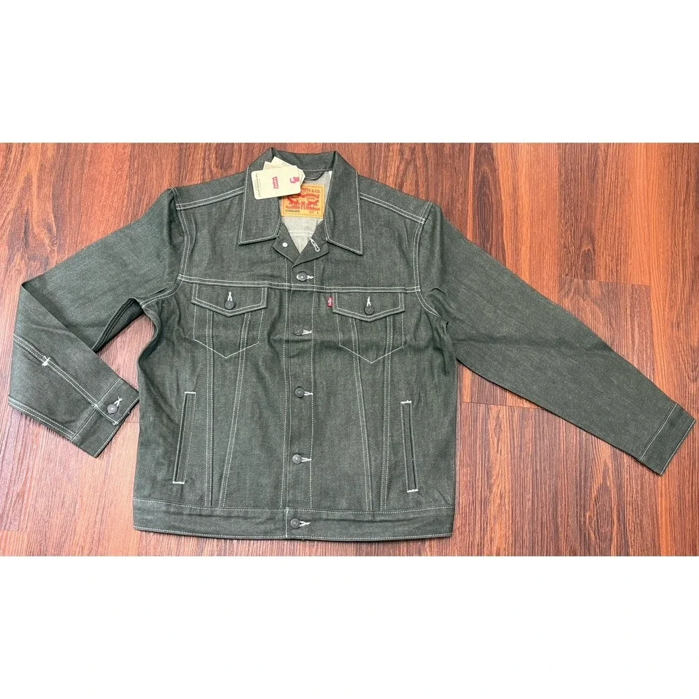 Levi's Denim Trucker Jacket Mens Size Large Dark Green Rigid New With Tags